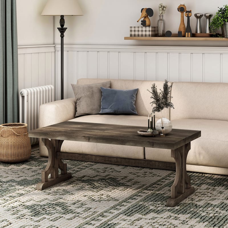 DH BASIC Farmhouse Reclaimed Oak 47-inch Trestle Base Coffee Table by Denhour