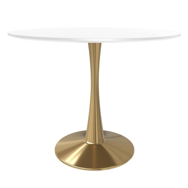 LeisureMod Bristol 35" Round Dining Table for 4 with MDF Tabletop in Gold Steel Base for Kitchen & Dining Room