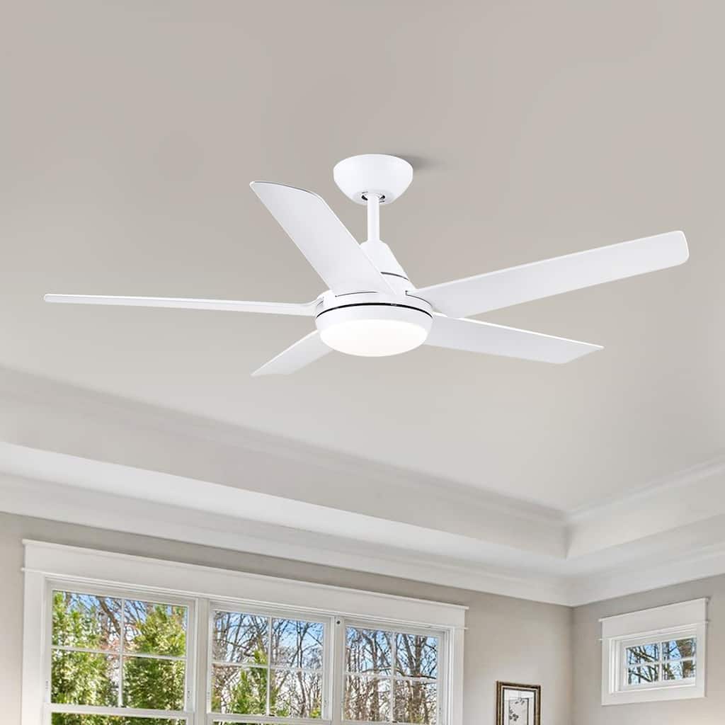 48 in. White Indoor Ceiling Fan with Dimmable LED Light and Remote - 48 INCHES