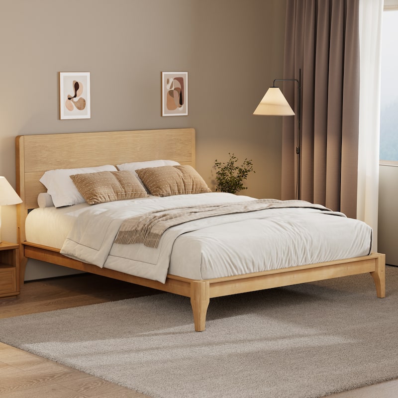 Eco-Chic Bamboo Platform Bed with Storage Space by Harper&Bright Designs - Natural - King