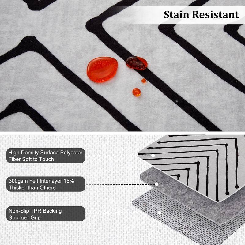 Modern Geometric Area Rug Farmhouse Stripe Area Rug Living Room Stain Resistant Non-Slip Carpet for Bedroom Dining Room