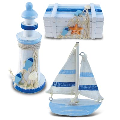 CoTa Global Light Blue Stripes Collection - Tabletop Centerpiece- 3 Pc