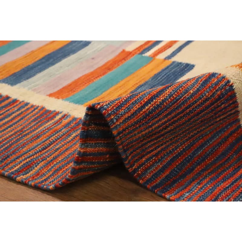 Hand Woven Oriental 100% Wool Carpet Southwestern Tribal Multi-Colored Kilim Area Rug - 11' 8'' X 9' 1''