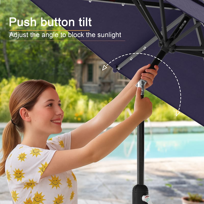 LIVOOSUN 9Ft Patio LED Market Umbrella Outdoor Table Steel Umbrella