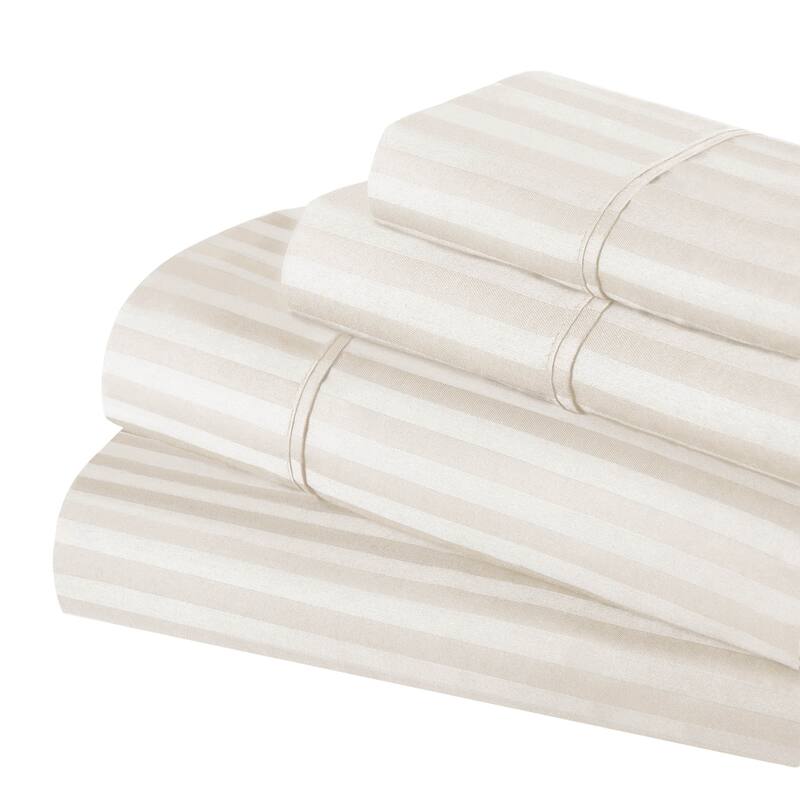 Superior Egyptian Cotton 300 Thread Count Stripe Deep Pocket Bed Sheet Set - California King - Ivory