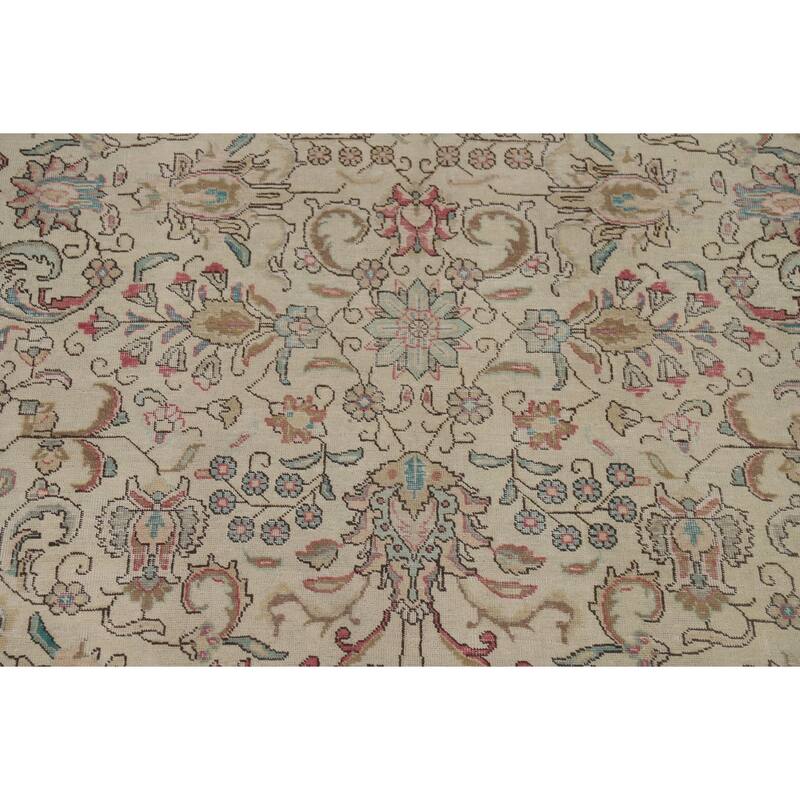 All-Over Distressed Tabriz Vintage Persian Rug Handmade Wool Carpet - 9'5" x 12'5"