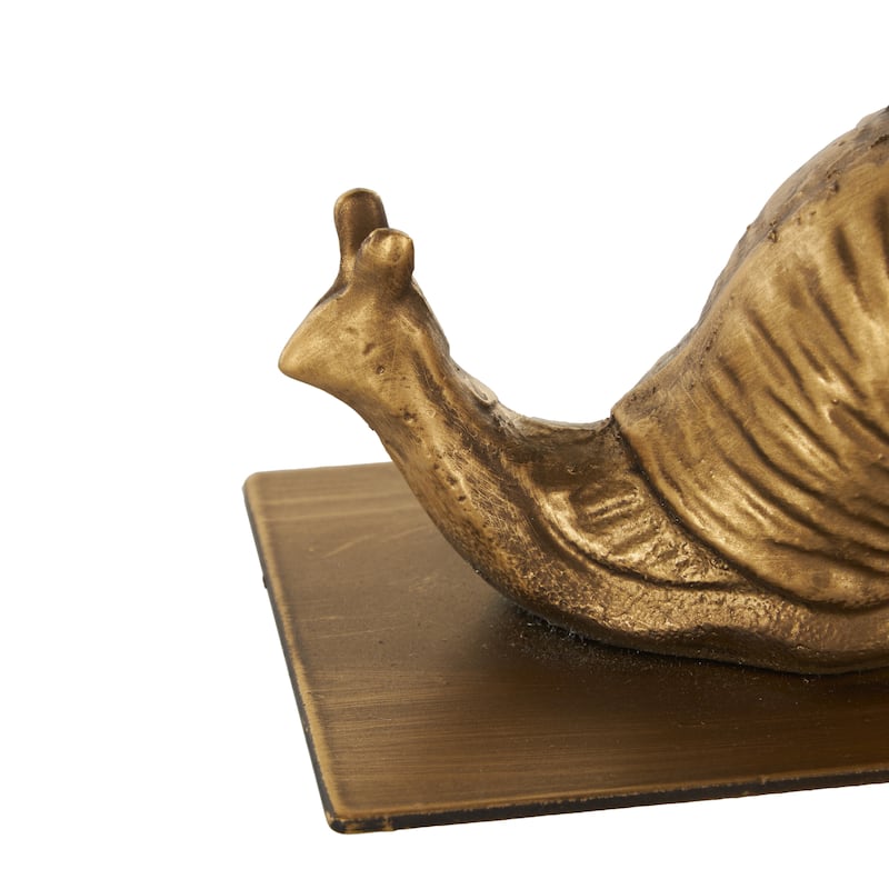 Metal Snail Crawling Bookends - Set of 2 Gold - Roche River Decor - 4"W x 6"L x 6"H