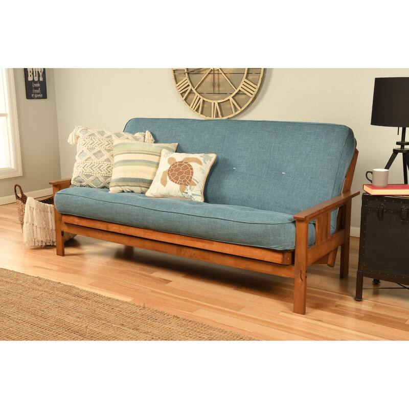 Porch & Den Kern Full-size Futon Frame and Mattress Set - Linen Aqua