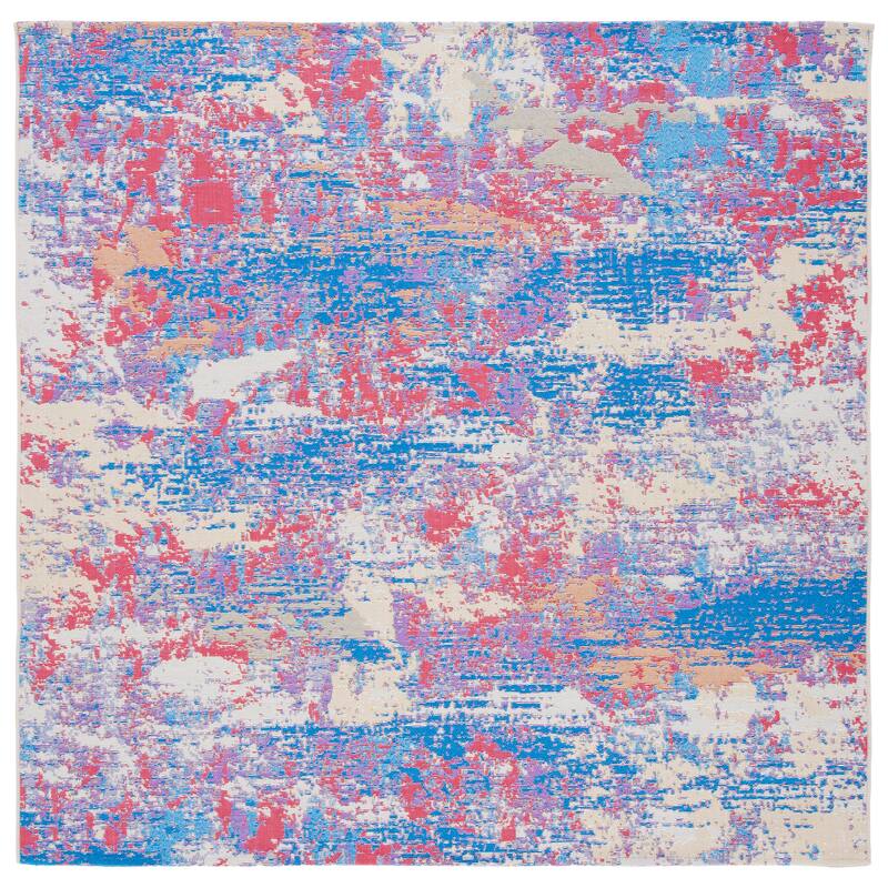 SAFAVIEH Summer Zaiga Boho Indoor/ Outdoor Waterproof Patio Backyard Rug - 6'7" Square - Blue/Red