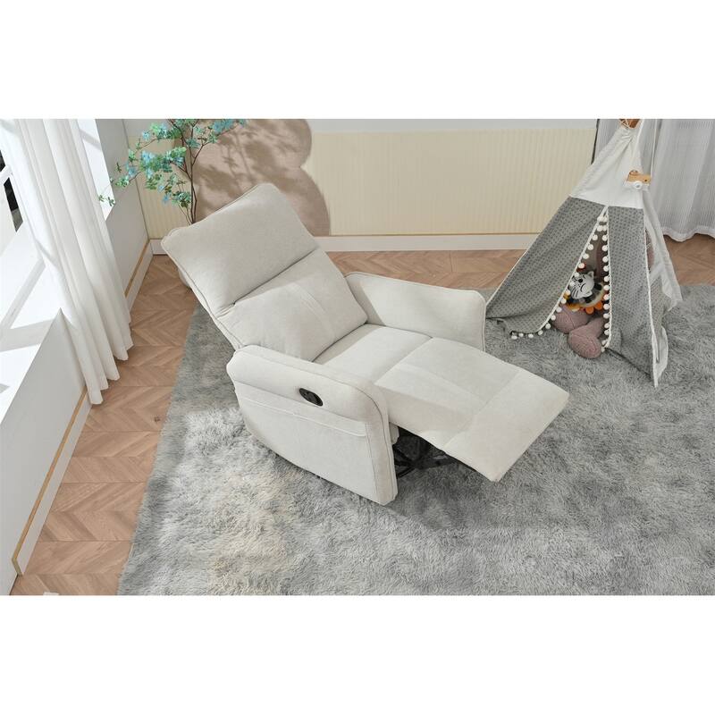 360° Swivel Rocking Recliner Chair, Manual Glider with Footrest, Modern Padded Lounge Chair for Small Spaces, Side Pockets