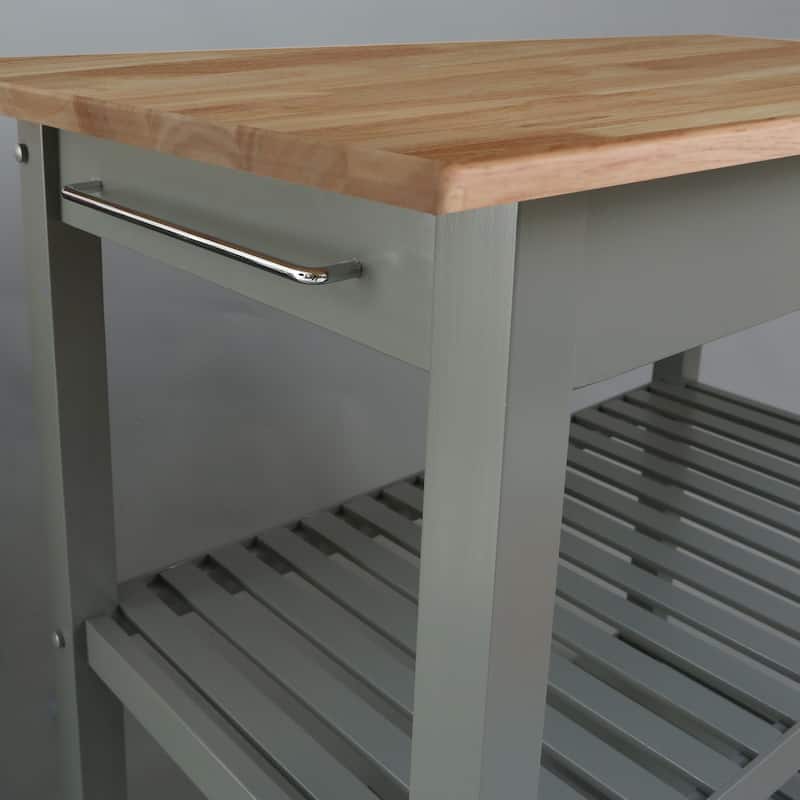 2-shelf Natural Solid Wood Top Kitchen Island - N/A