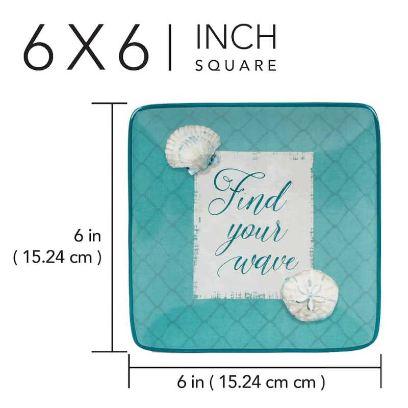 Certified International Ocean View Set of 4 Canape Plates - 6" x 6" x 0.5"