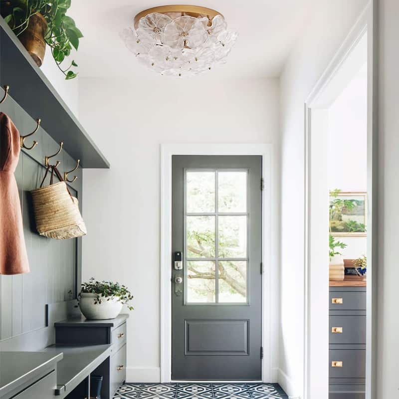 Emilia 4-Light Brushed Brass Flower Crystal Glass Flush Mount - 18.5 inches in diameter x 9 inches H