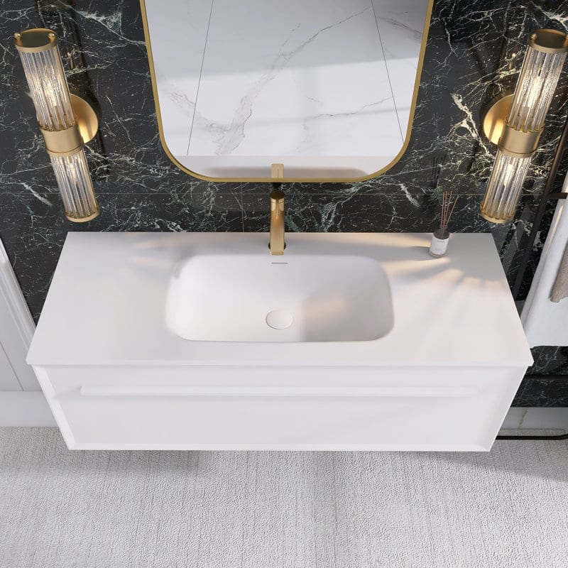 60 inch Plywood Floating Bathroom Vanity Set with Solid Surface Sink - 60" x 18"
