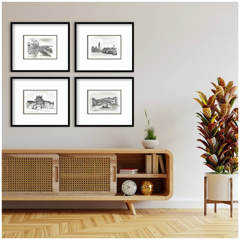Kate and Laurel Vintage Europe 4 Piece Framed Wall Art Print Set by Teju Reval