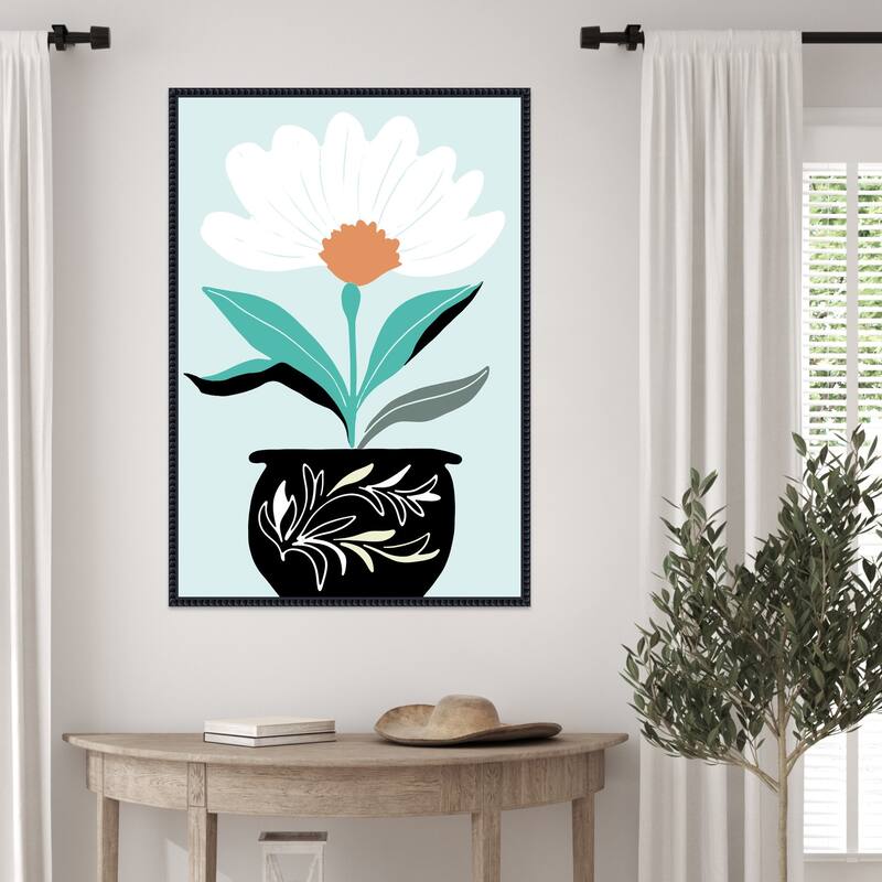 A Big Flower in a Black Vase by Casa Cartissi Framed Canvas Wall Art Print