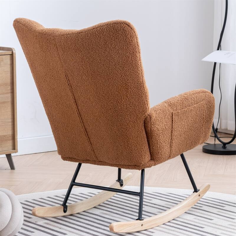 Rocking Chair Upholstered Glider Rocker Rocking Accent Chair Padded Seat with High Backrest Armchair