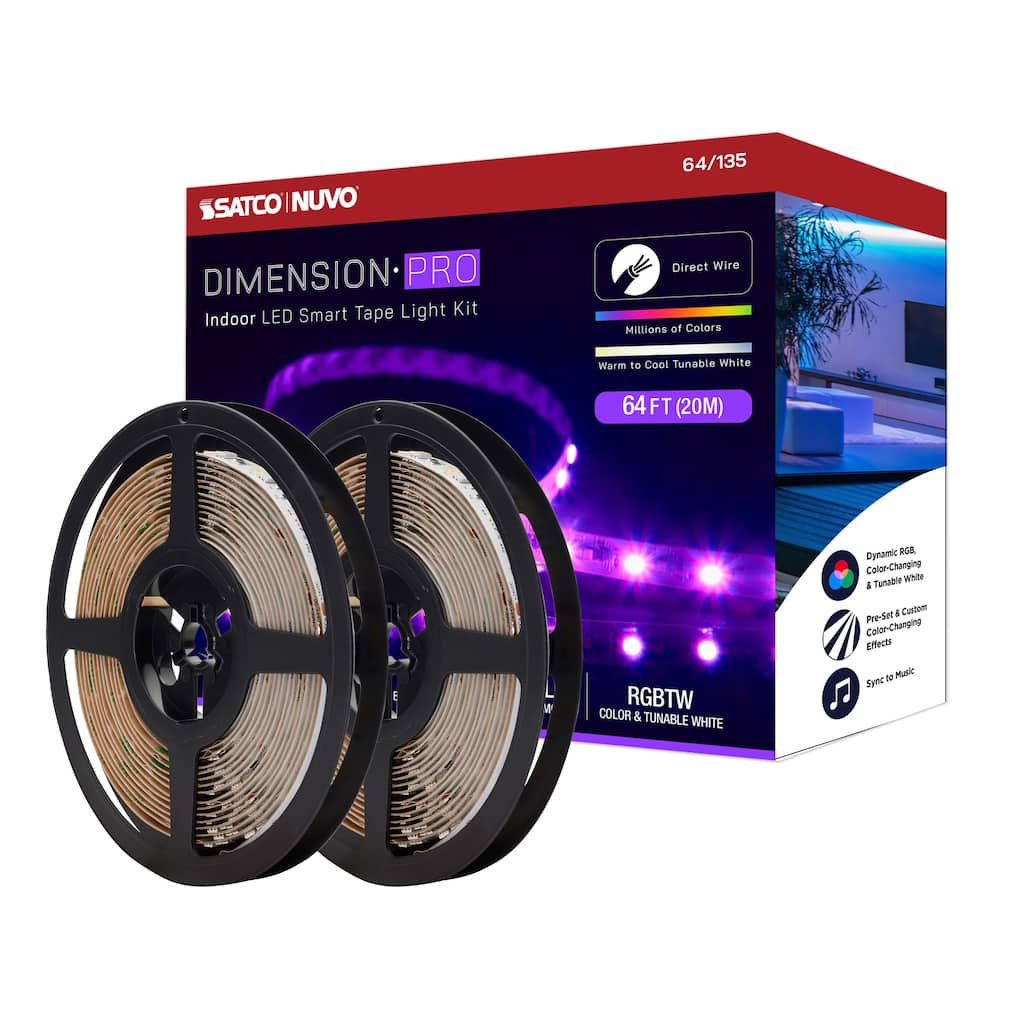 Dimension Pro Tape light strip 64 ft. Hi-Output RGB plus Tunable White J-Box connection Starfish IOT Capable IR Remote Included