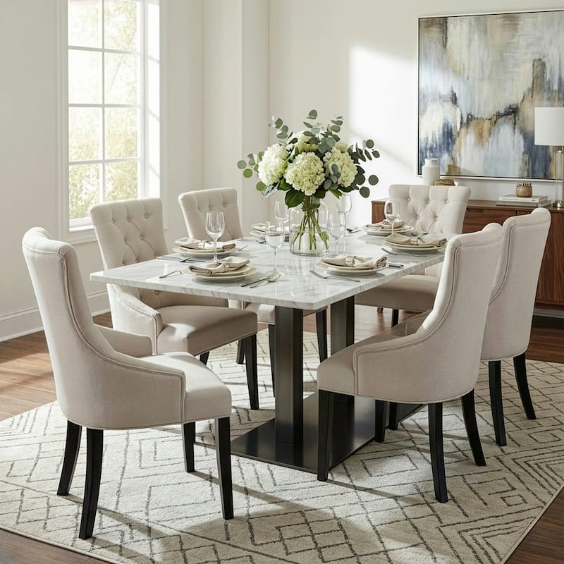 Set of 2 Alei Beige Fabric Dining Chair Wing Chair with Tufted Buttons