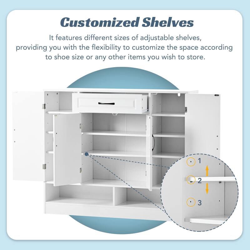 Shoe Cabinet with Doors, Modern Shoe Storage Cabinet with Adjustable Shelves, Wood Free Standing Shoe Storage for Entryway