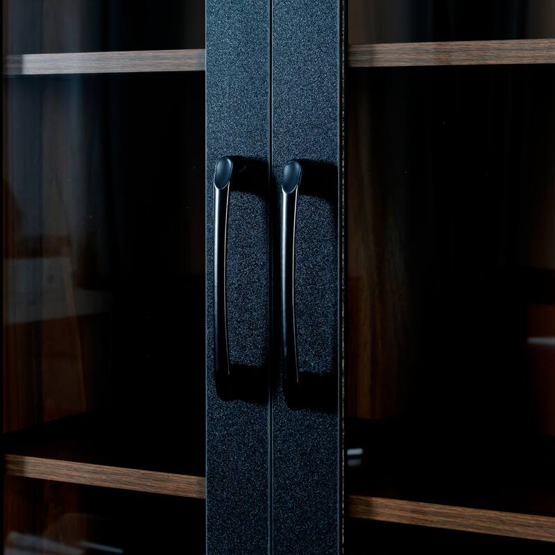 70.87" H Display Storage Cabinet , 4 Tier multi-functional pull-out multi-tier storage shelf & 2 Glass Doors
