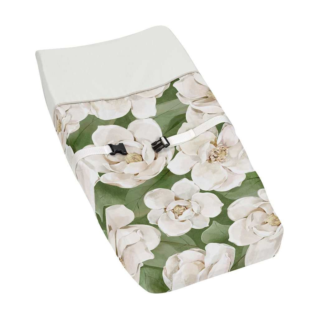 Boho Flower Floral Girl Changing Pad Cover Ivory Shabby Chic Bohemian Watercolor Garden Wildflower Nature Modern Elegant Beige