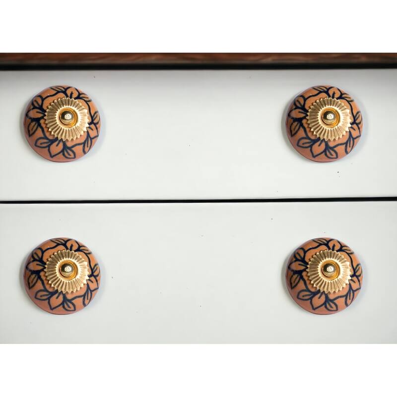 HomeRoots Set of Twelve Blue And Orange Ceramic And Metal Drawer Pull Knobs - 1.5' X '1.5' X '1.5 - Orange/Blue - 1.5' X '1.5' X '1.5
