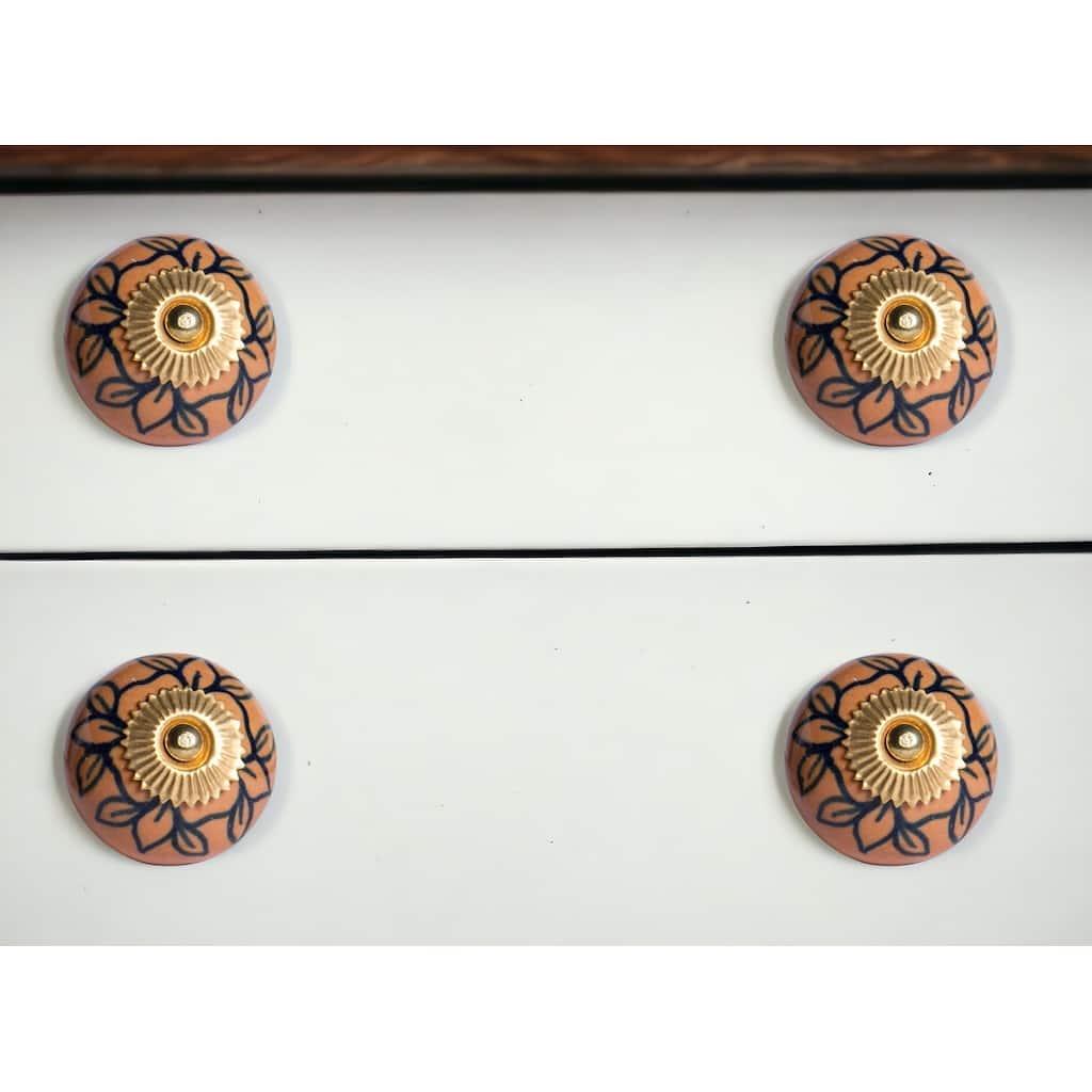HomeRoots Set of Twelve Blue And Orange Ceramic And Metal Drawer Pull Knobs - 1.5' X '1.5' X '1.5