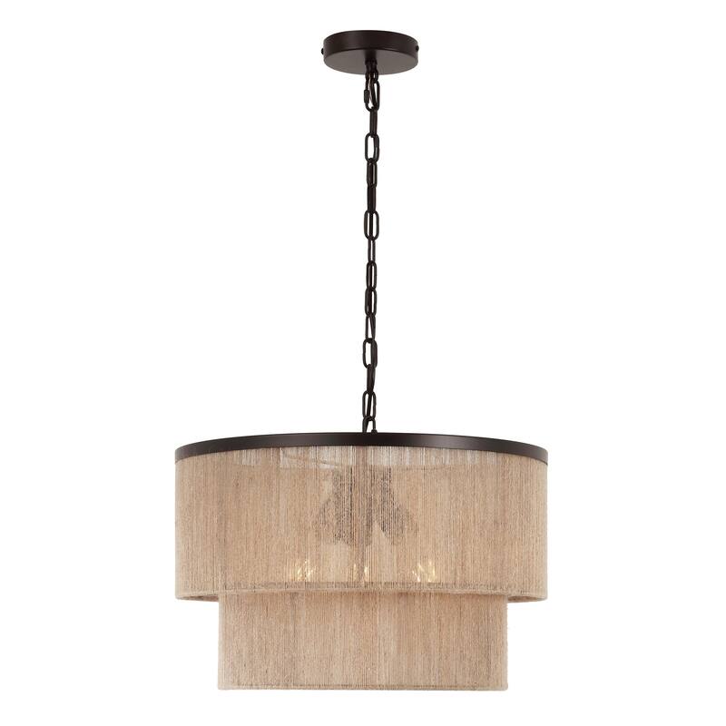GetLedel 3-Light Natural Rope Drum Chandelier Handwoven Coastal Boho Ceiling Light