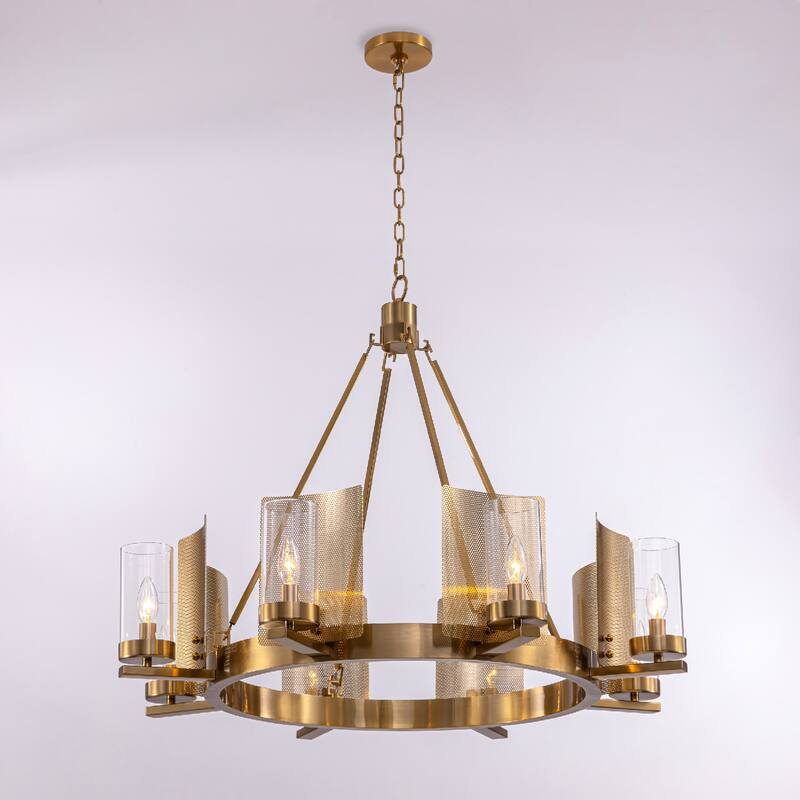 Vidalite Aurelia 8-Light Brass Chandelier, Round Pendant Chandelier Light in Brass Art-Deco Style with Clear Glass Shade