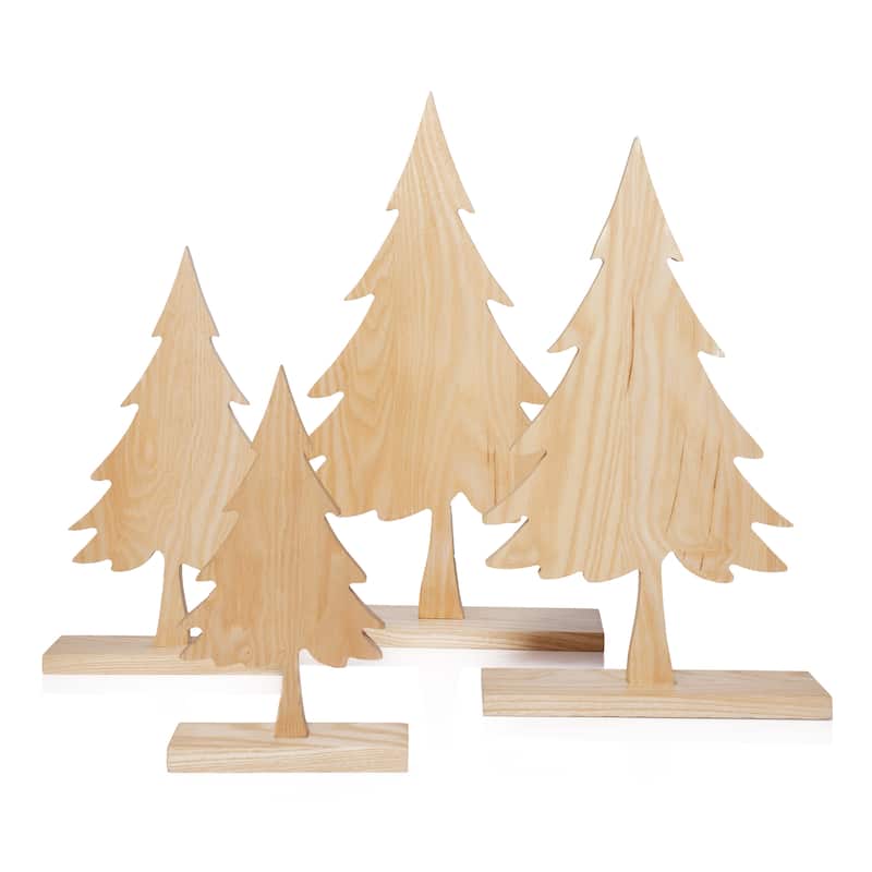 Natural Ash Wood Silhouette Christmas Tree on Base