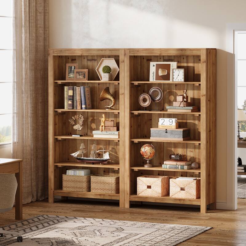 70.87" Bookcase Solid Wood Large Bookshelf Floor Standing Shelf Display Storage Shelves for Home Office, Living Room, Library