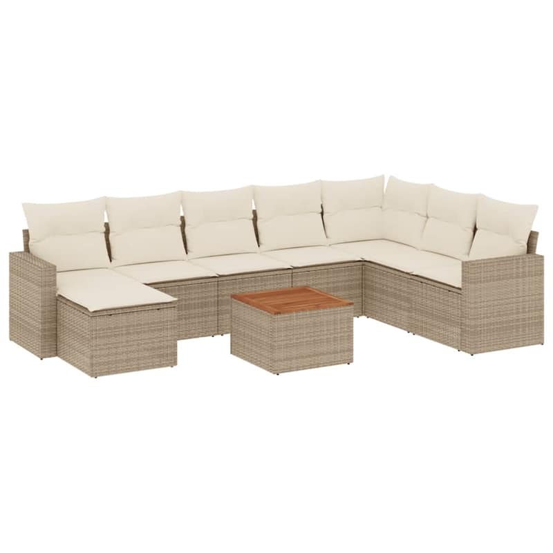 vidaXL Patio Sofa Set with Cushions Outdoor Furniture 9 Piece Poly Rattan - 21.7 x 21.7 x 14.6