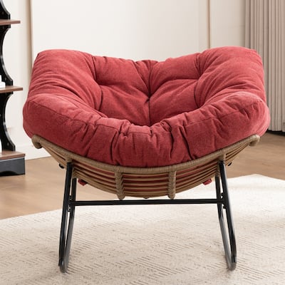 Wicker Rocking Chair Accent Chair with Ergonomic Design, Gentle Rocking Motion Lounge Chair for Living Room