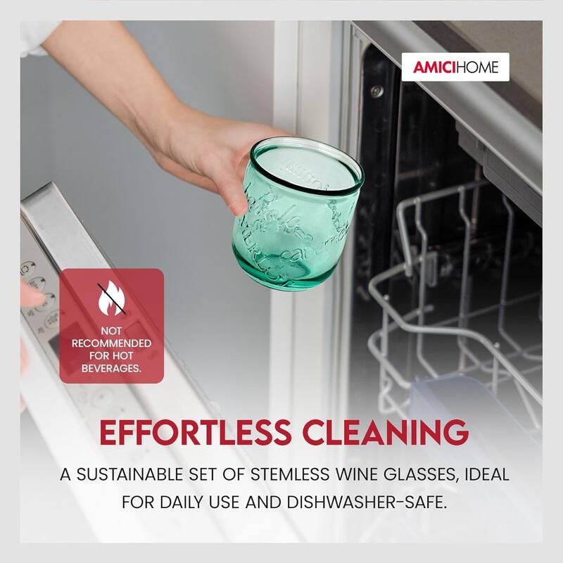 Amici Home Set of 4 Italian Recycled Vino Stemless Glasses - 12 oz.