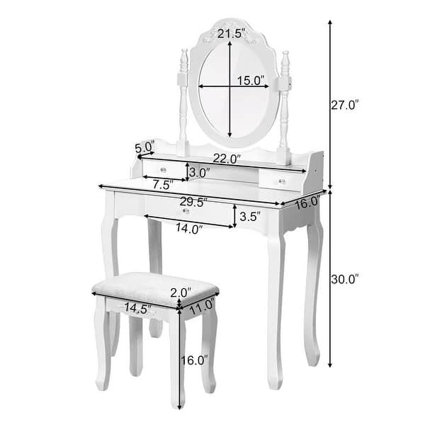 Shop Costway White Vanity Wood Makeup Dressing Table Stool 3 Drawer On Sale Overstock 16794580