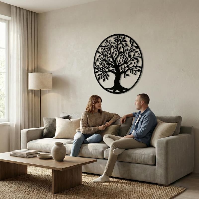 Family Tree Metal Wall Decor for Home and Outside - Wall-Mounted Geometric Wall Art Decor