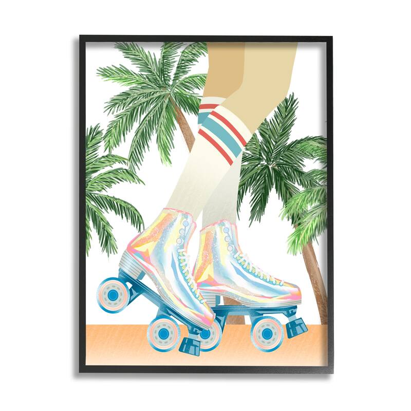 Stupell Retro Pop Roller Skates Tropical Palm Tree Summer Framed Wall Art - 16 x 20 - Black