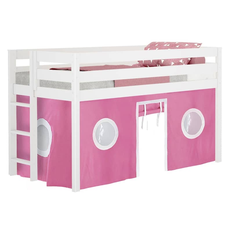 JACKPOT Contemporary Low Loft Twin Bed with End Ladder and Tent