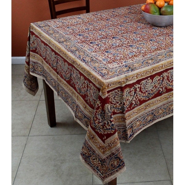 Vegetable Dye Hand Block Print Floral Cotton Round Tablecloth Rectangular, Square, Napkins