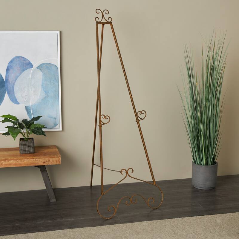 Gold Metal Extra Large Adjustable 3 Tier Scroll Display Easel with Chain Support - 23 x 33 x 68