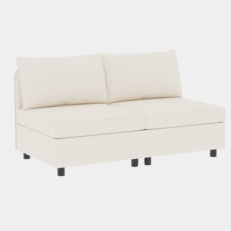 Beige 68'' L-Shaped 6-Seater Modular Sectional Sofa with Storage, Convertible Ottoman, High-Density Foam
