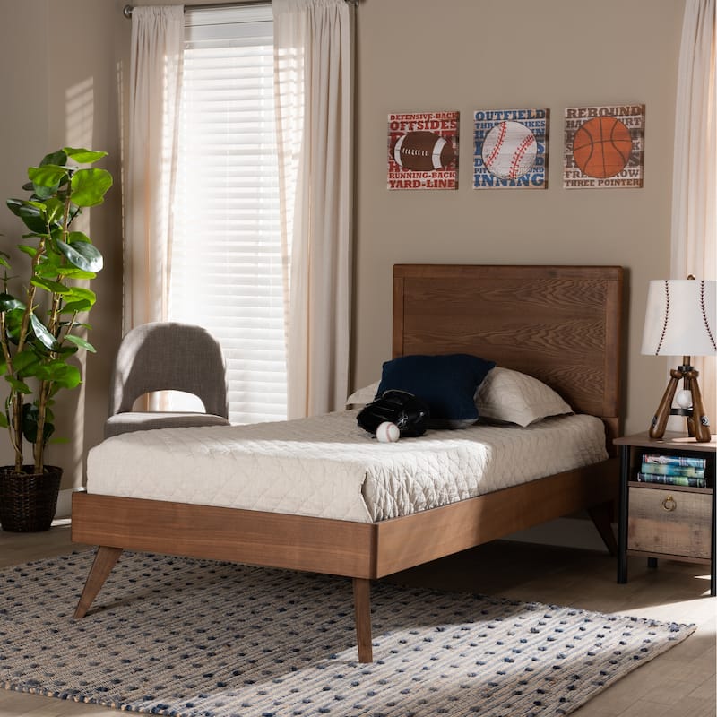 Jiro Mid-Century Modern Walnut Finished Wood Twin Size Platform Bed