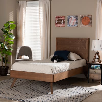 Jiro Mid-Century Modern Walnut Finished Wood Twin Size Platform Bed