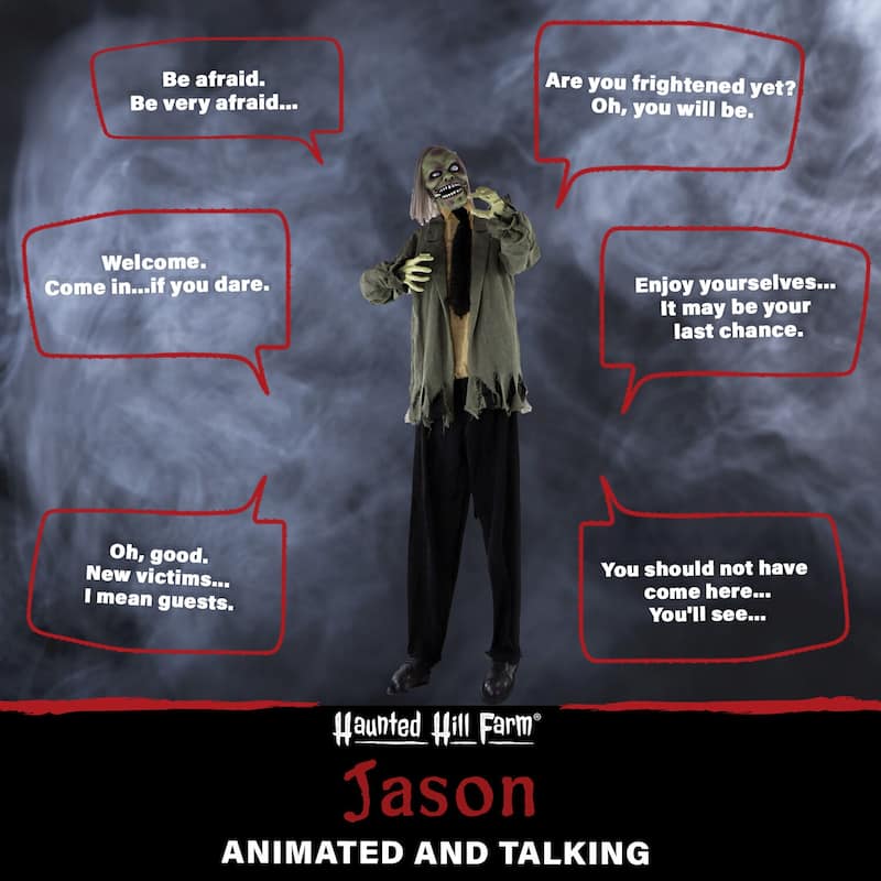 Haunted Hill Farm Life-Size Animatronic Zombie with Lights and Sound, Indoor or Covered Outdoor Halloween Decoration