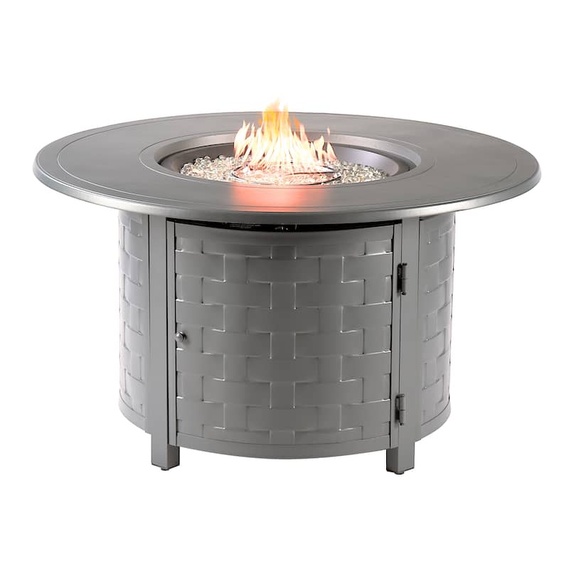 Round 44 in. x 44 in. Aluminum Propane Fire Pit Table with Glass Beads, Two Covers, Lid, 57,000 BTUs - Grey