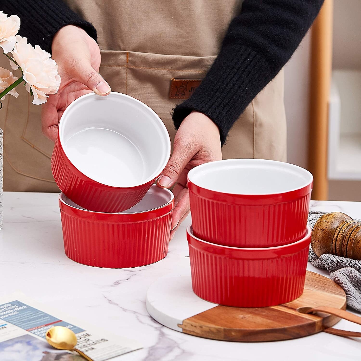 3pc Cast Iron Ramekin Bakeware Bowls desserts souffle dishes ovenware 