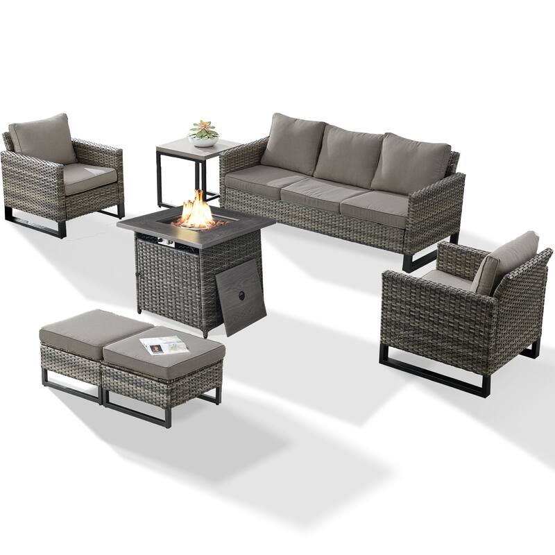 Pati Sofa with Fire Pit Table and Club Chairs, Side Table