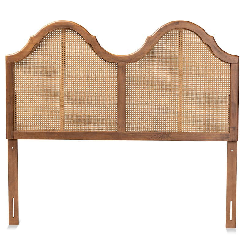Hazel Ash Walnut Wood and Synthetic Rattan Arched Headboard