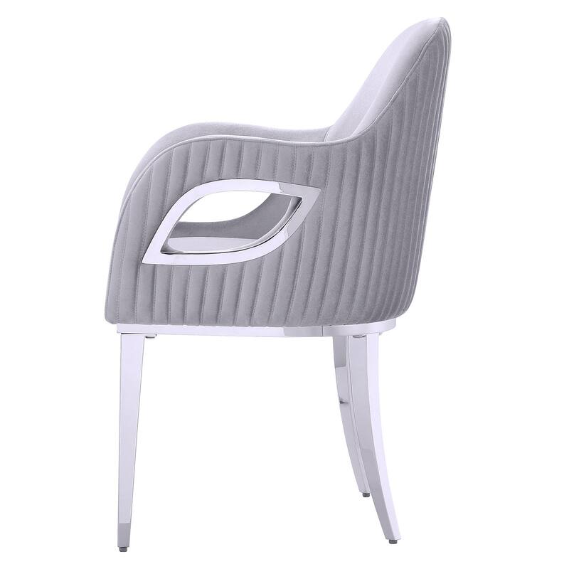 Gray Velvet Dining Armchairs with Stainless steel Legs